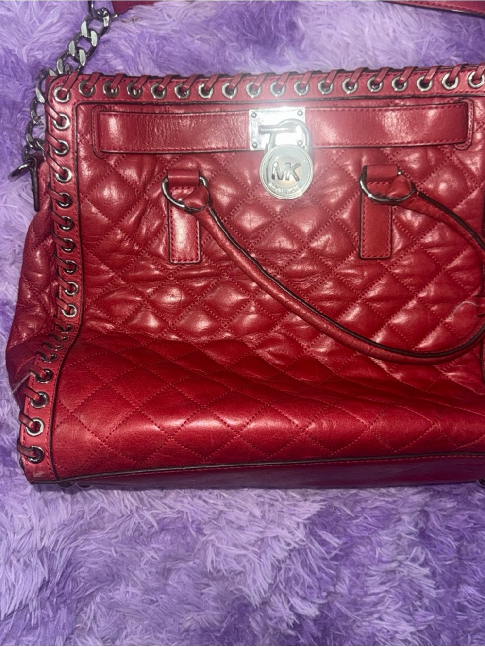 Michael Kors Quilted Red Leather Satchel with Chain Strap